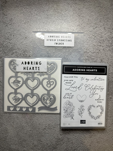 Adoring Hearts Bundle | Retired Photopolymer Mount Stamp Set, Embossing Folder and Dies | Stampin' Up!