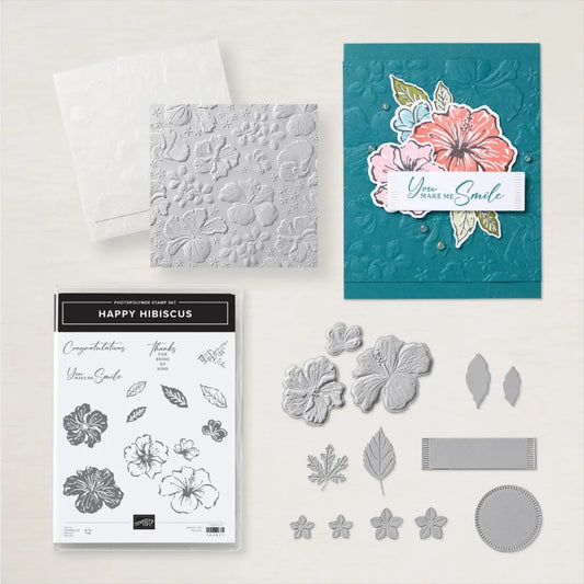 Happy Hibiscus Bundle | Retired Photopolymer Mount Stamp Set, Embossing Folder and Dies | Stampin' Up!