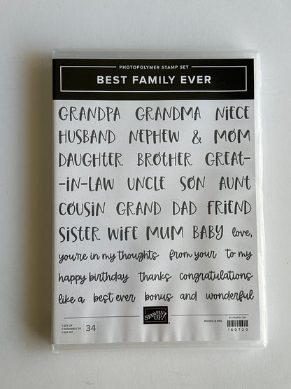 Best Family Ever | BRAND NEW, NEVER USED | Retired Photopolymer Mount Stamp Set | Stampin' Up!