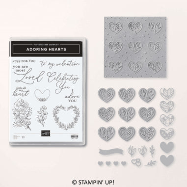 Adoring Hearts Bundle | Retired Photopolymer Mount Stamp Set, Embossing Folder and Dies | Stampin' Up!