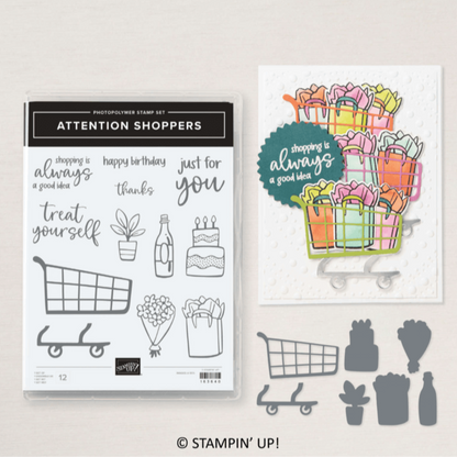 Attention Shoppers Bundle | Retired Photopolymer Mount Stamp Set and Dies | Stampin' Up!