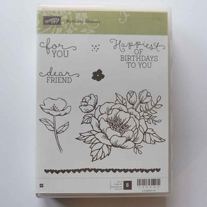 Birthday Blooms | Retired Wood Mount Stamp Set | Brand New, Never Used
