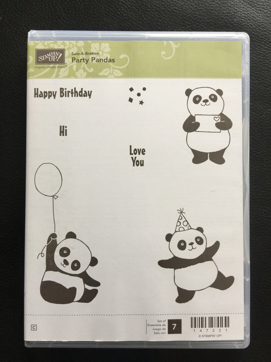 Party Pandas | Retired Clear Mount Stamp Set | SAB | Brand New, Never Used